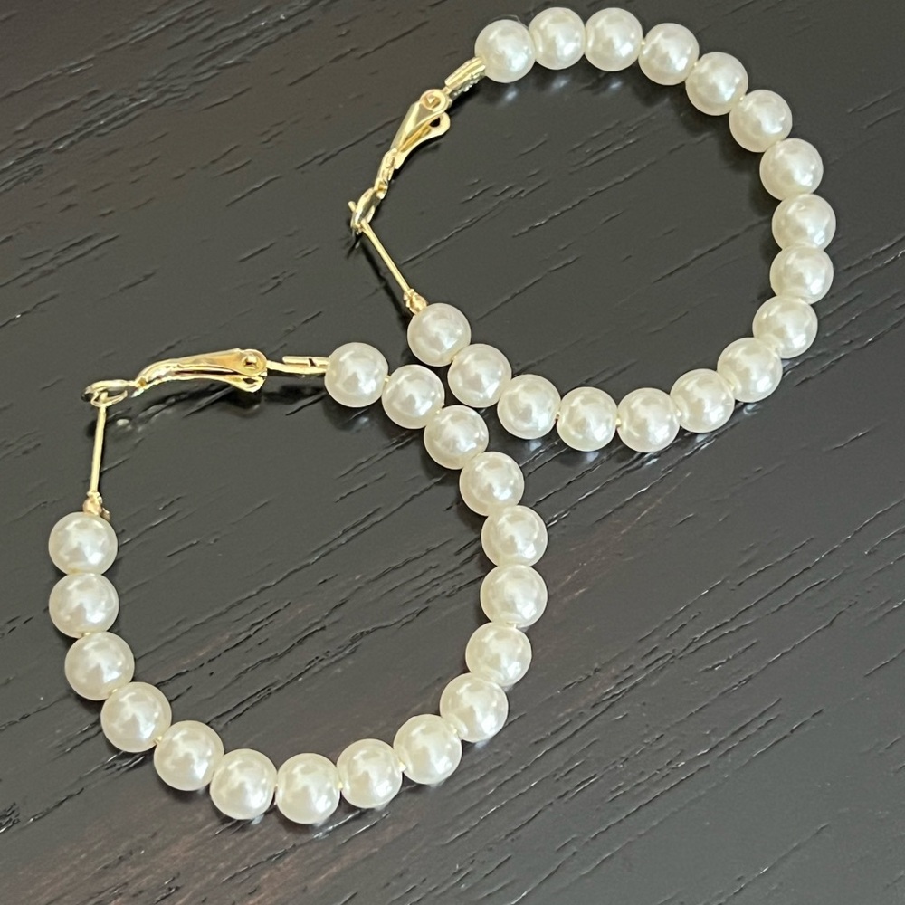 Elegant Faux Pearl Hoop Earrings